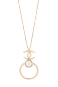 Chanel 2022 Cruise Metal Pearl CC Hoop Drop Pendant Silver Necklace