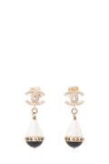 Chanel 2021 Pearl & Black CC Small Drop Earrings
