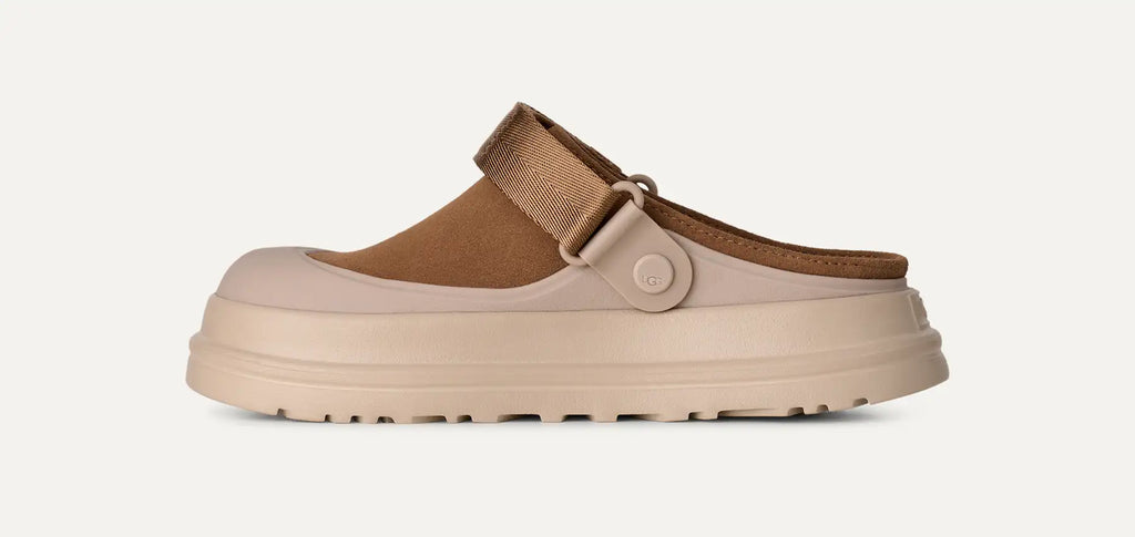 UGG Women's GoldenGlow Suede Mules in Chestnut