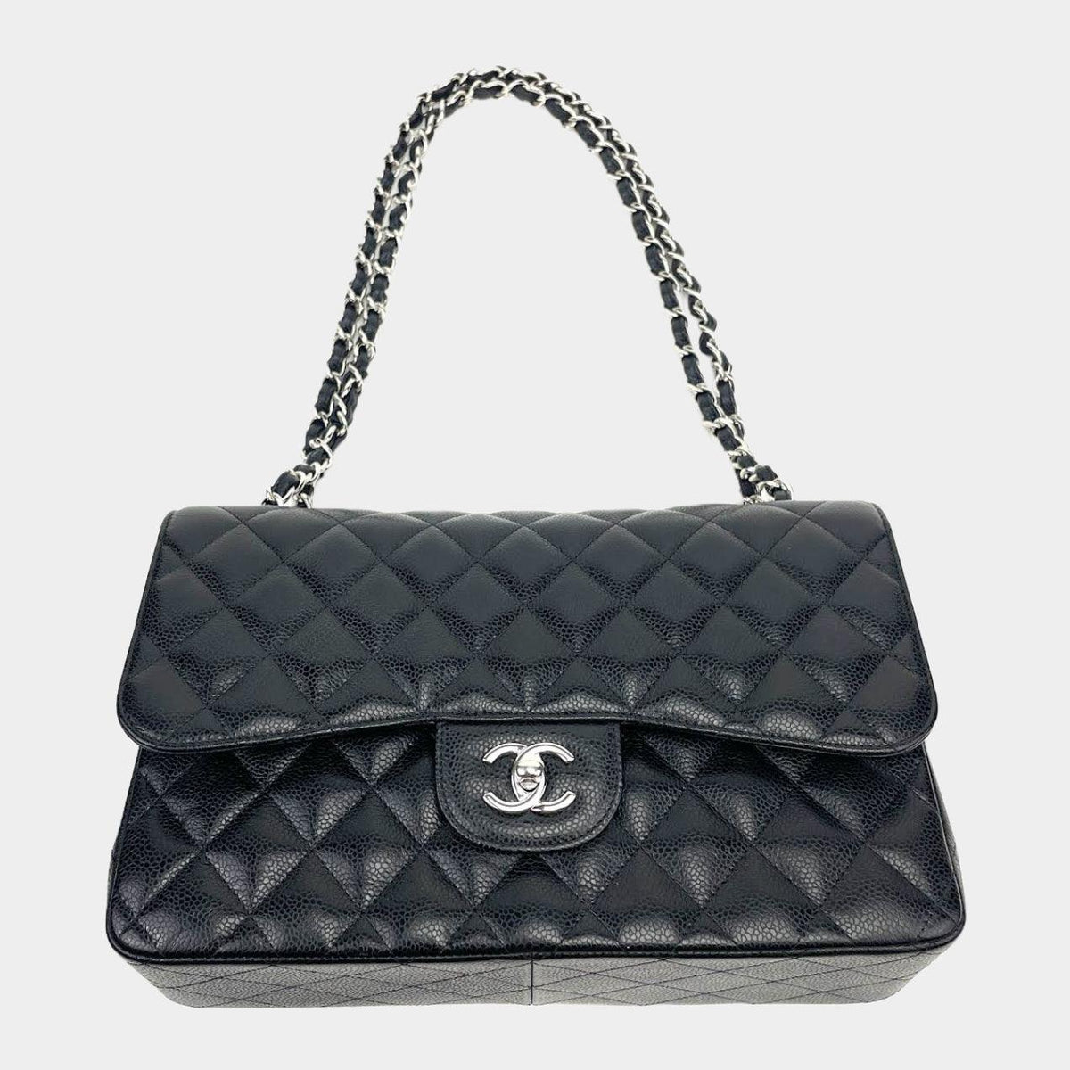 CHANEL 2018-2019 Jumbo Double Flap Bag Black Caviar Leather