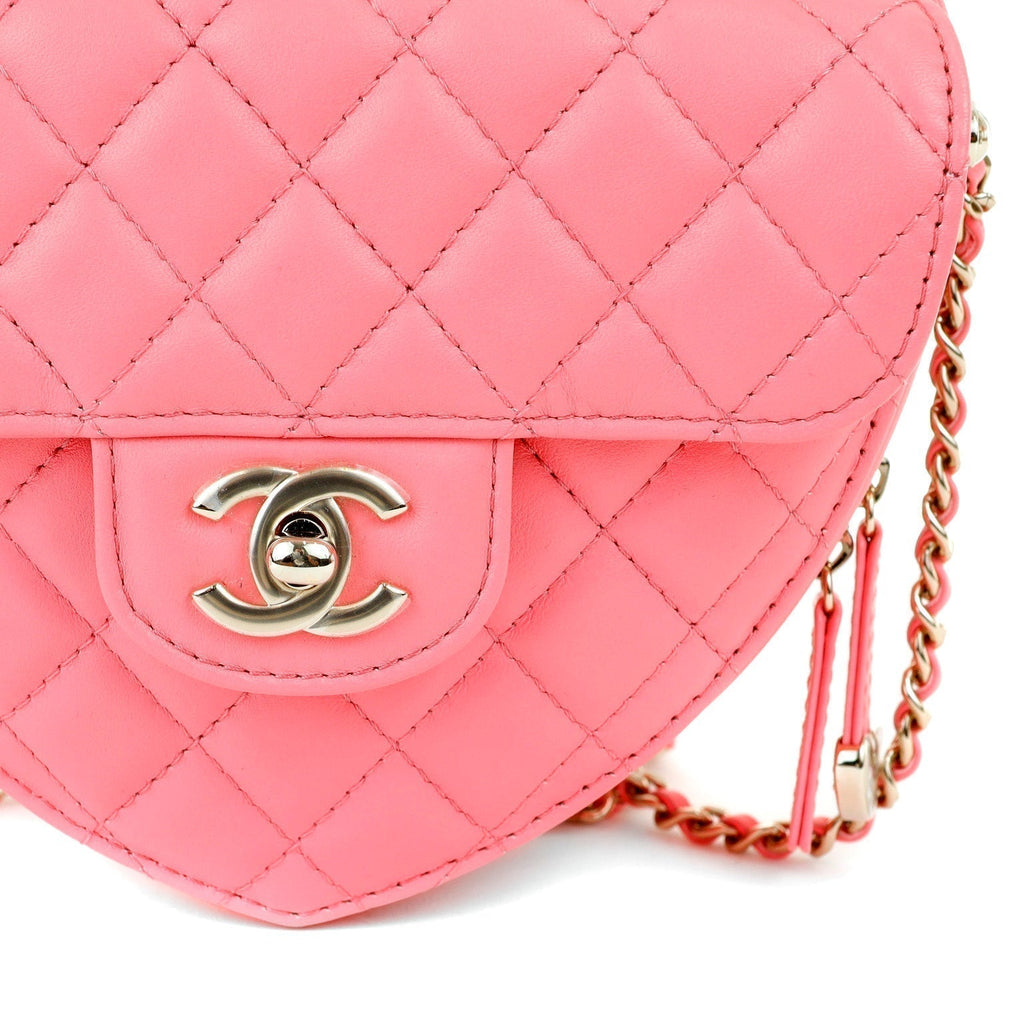 Chanel 2022 Pink Lambskin Heart Bag w/ Gold Hardware