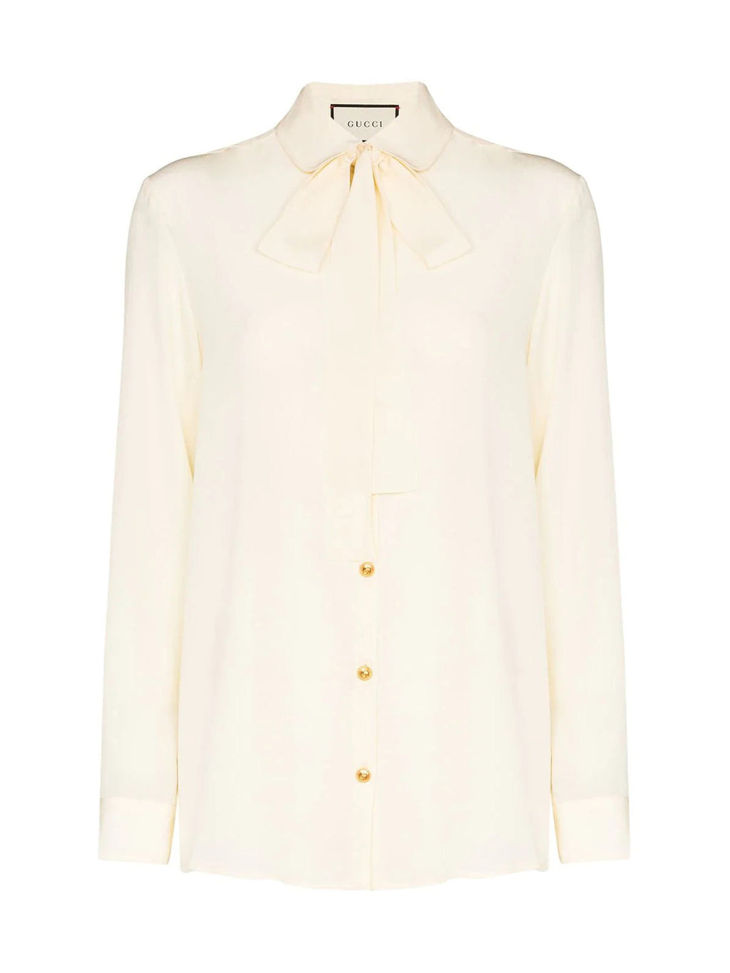 Silk shirt with bow by Gucci.