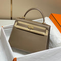 Hermes Kelly 25 Bag Etoupe Gold Epsom Leather 249823 – Accessorio premium elegante