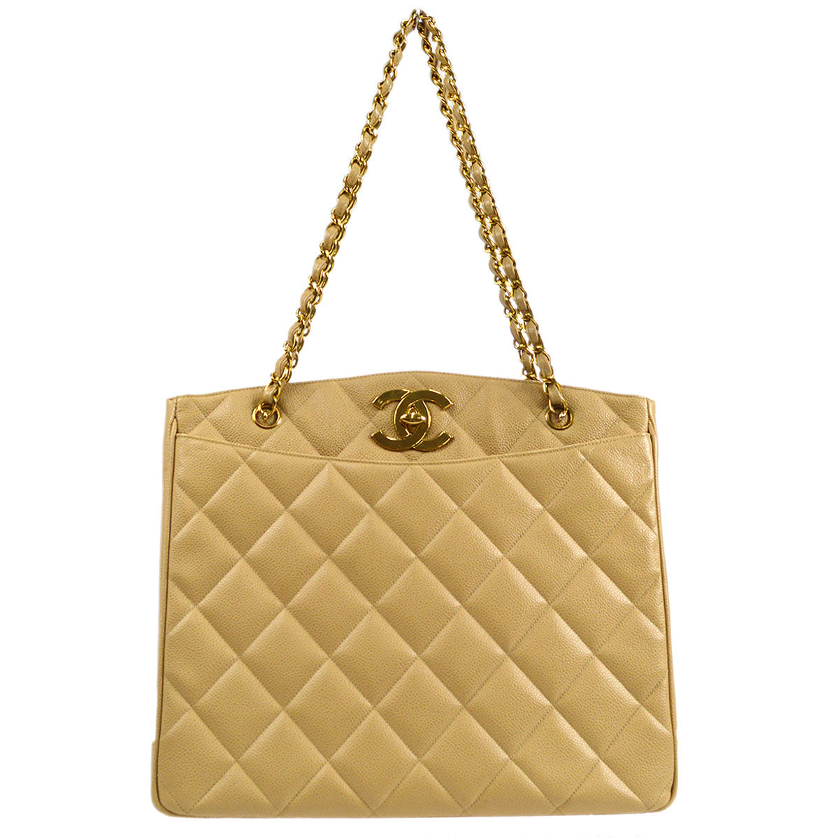 CHANEL 1994-1996 Pocket Chain Tote Beige Caviar – Stylish premium accessory
