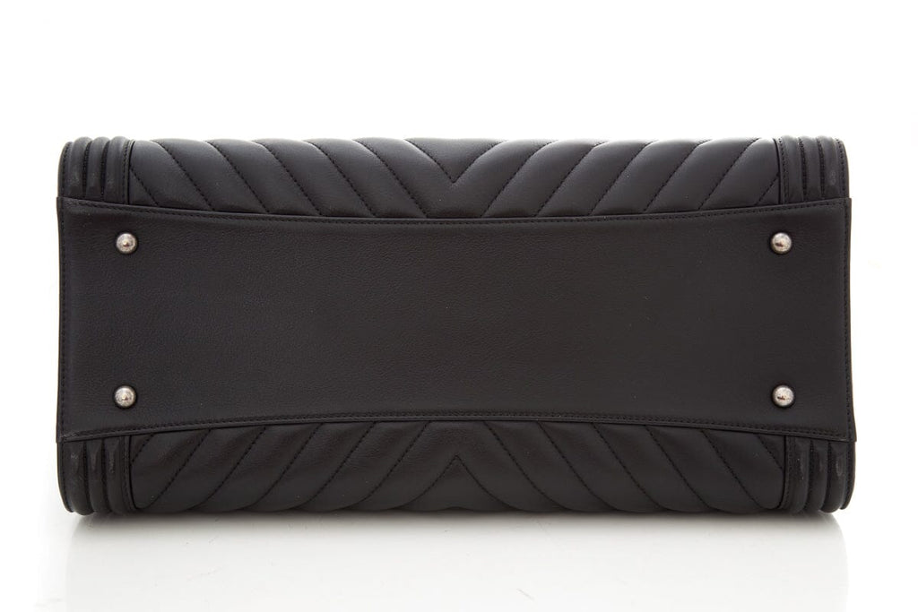 Chanel 2014/2015 "Boy Shopper" 30cm Black  Chevron Leather Tote W/ Palladium HW