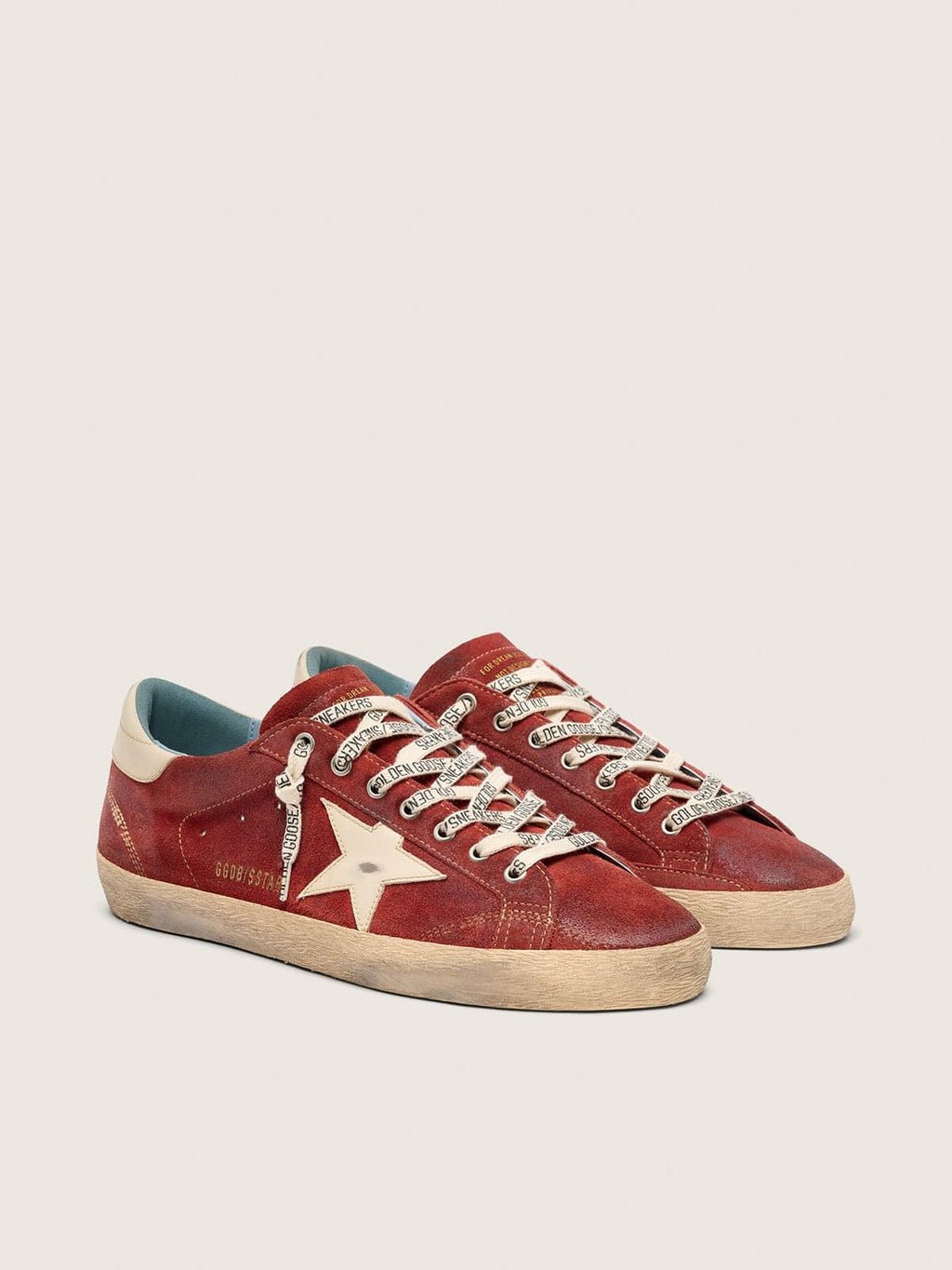 Golden Goose Super-Star Uomo in Suede Rosso con Stella in Pelle Crema