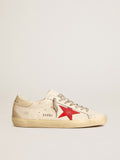 Golden Goose Super-Star Uomo in Nappa con Stella Rossa e Talloncino in Pelle Crema