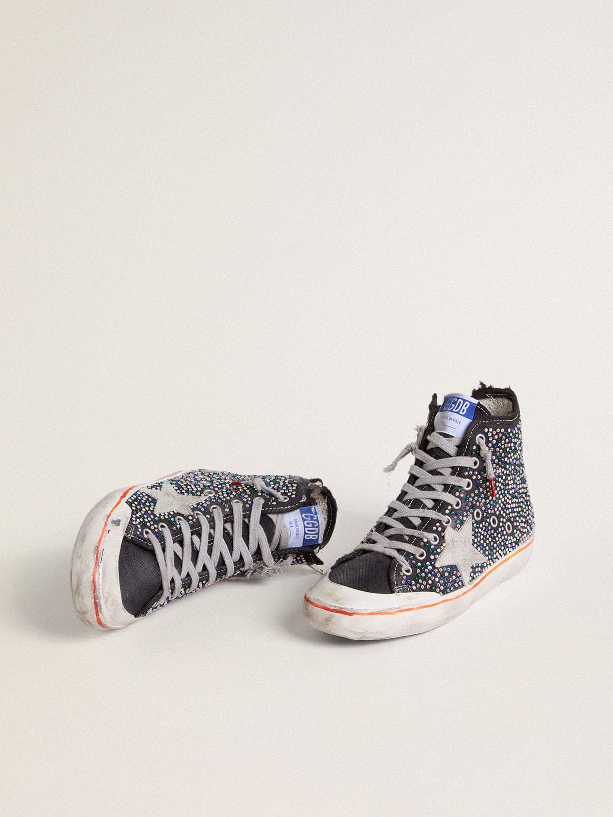 Golden Goose Francy Penstar Uomo Lab in Canvas Nera con Strass Multicolori