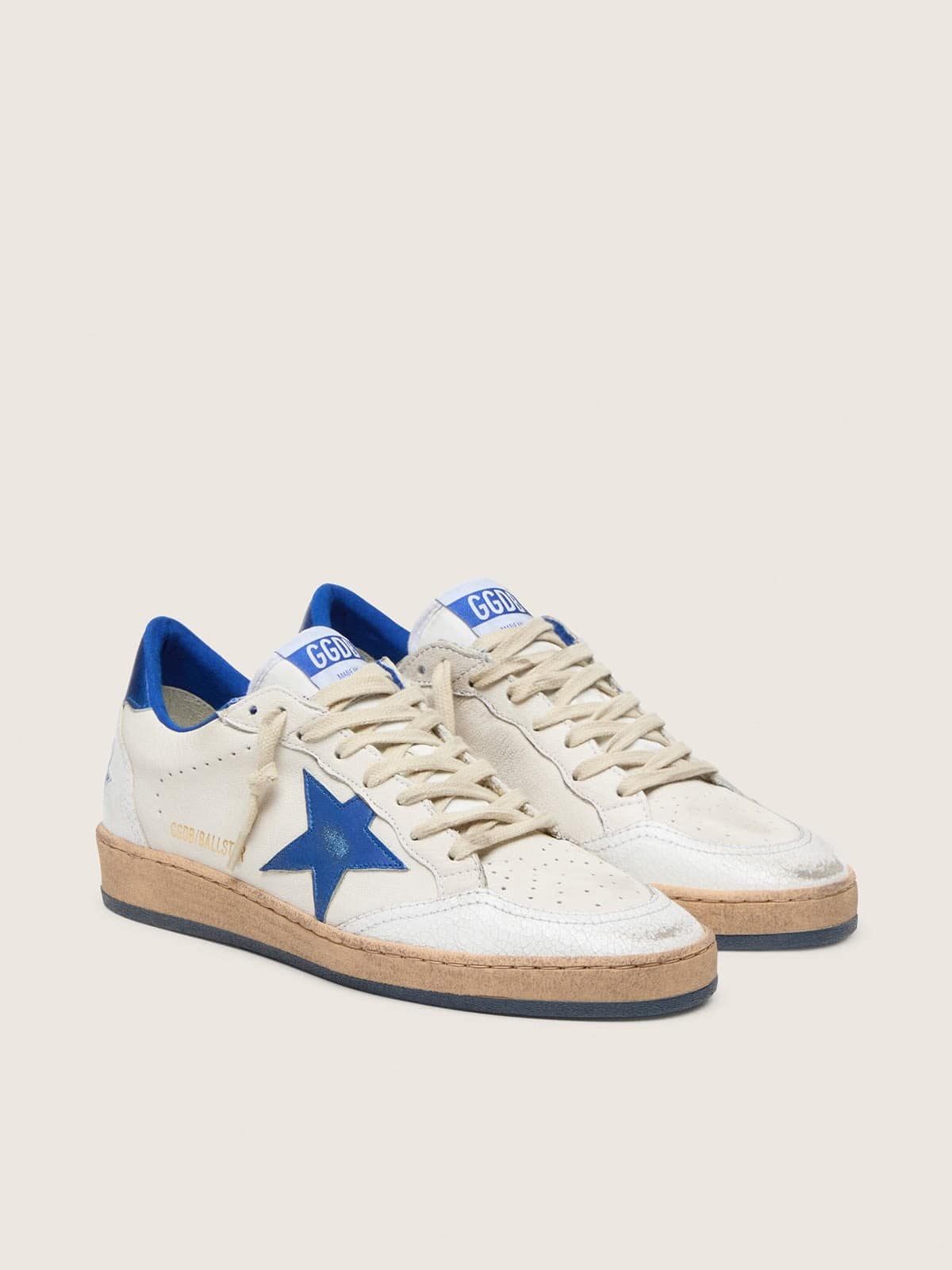 Golden Goose Ball Star Wishes Uomo in Nappa Bianca con Stella e Talloncino Bluette
