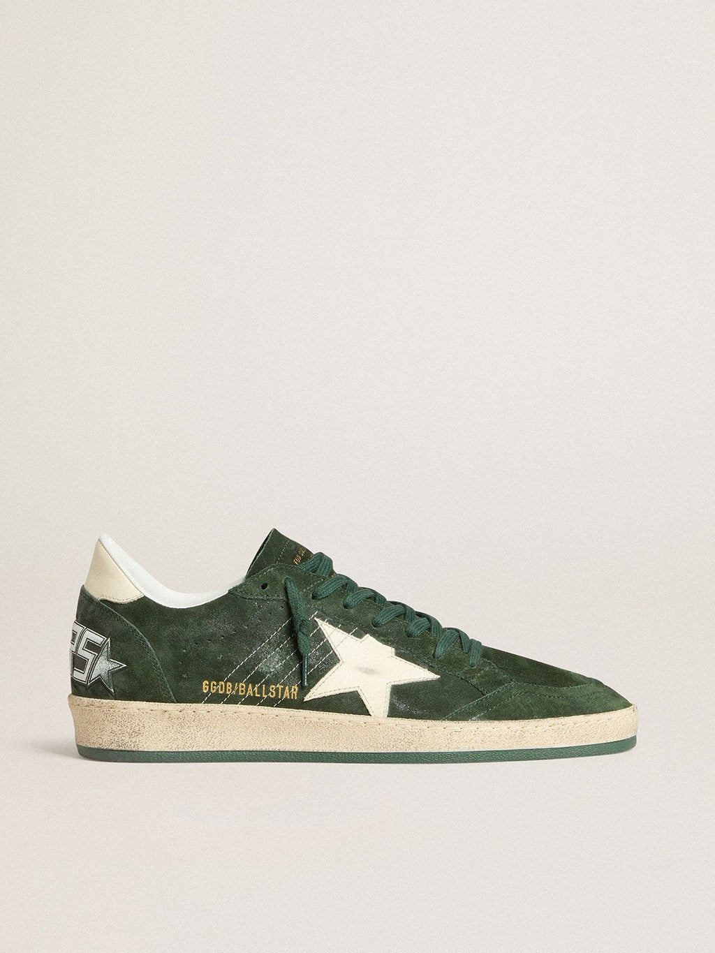 Golden Goose Ball Star Uomo in Suede Verde con Stella e Talloncino in Pelle Bianca