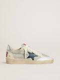 Golden Goose Ball Star Uomo in Suede Grigio con Stella in Nabuk Blu e Talloncino in Pelle Laminata