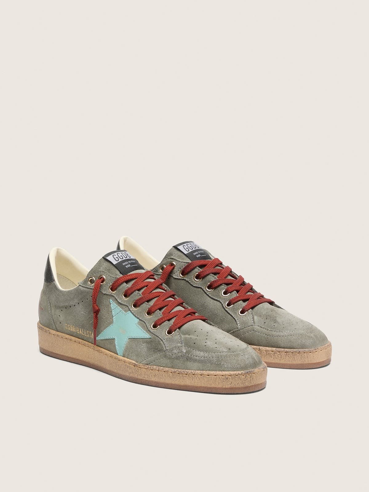 Golden Goose Ball Star Uomo in Suede Verde con Stella Verde Acqua