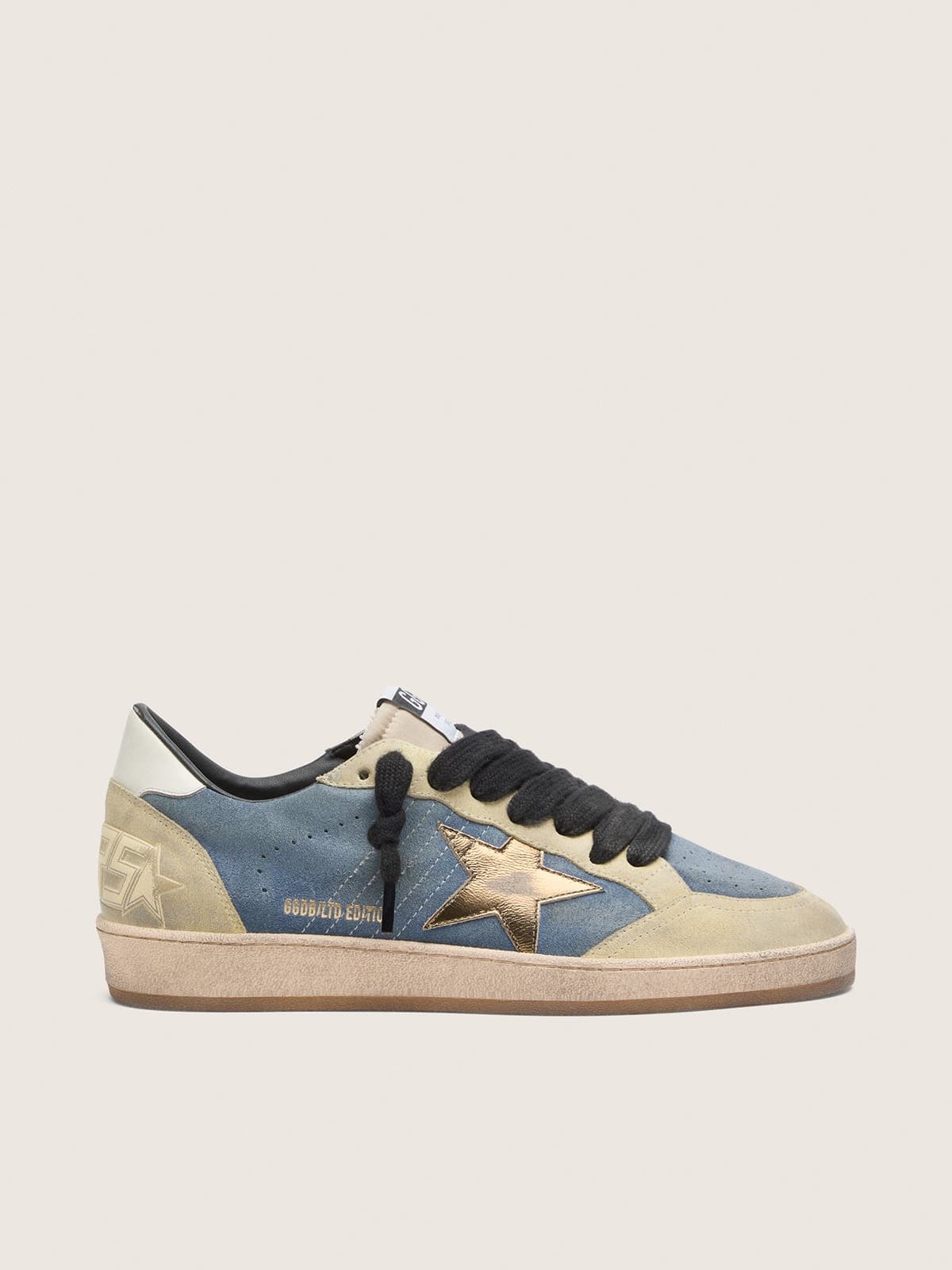 Golden Goose Ball Star Ltd Uomo in Suede Blu Jeans e Beige con Stella in Pelle Laminata Oro