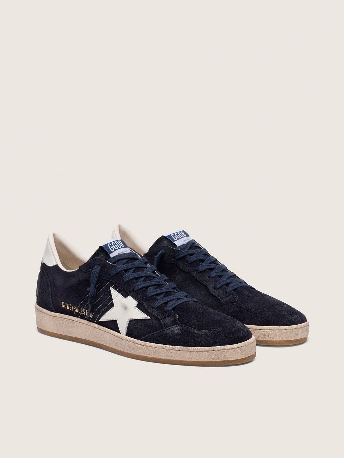 Golden Goose Ball Star Uomo in Suede Blu Scuro con Stella in Pelle Bianca