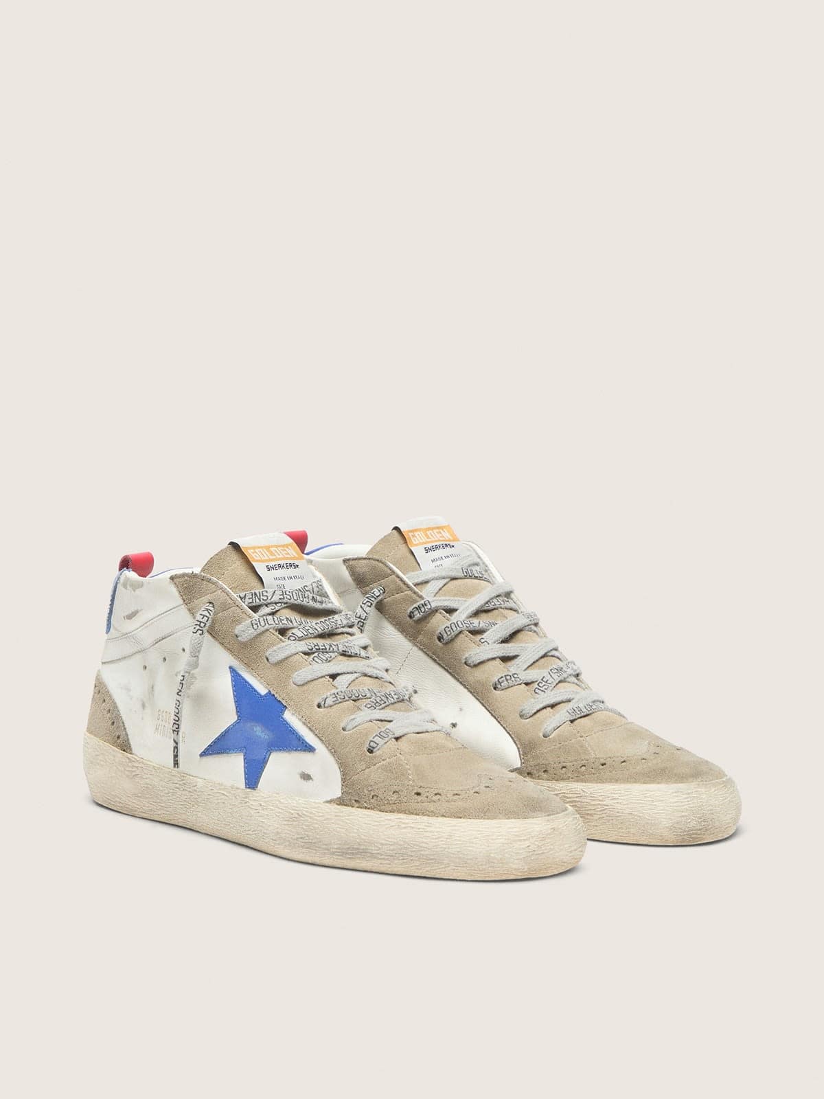 Golden Goose Mid Star Uomo con Stella in Pelle Blu e Inserti in Suede Color Tortora