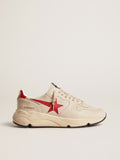 Golden Goose Running Sole Uomo in Nappa Grigia con Stella e Talloncino in Nappa Rossa