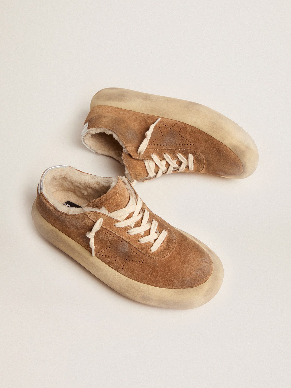 Golden Goose Space Star Uomo in Suede Tabacco e Fodera in Shearling