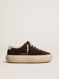 Golden Goose Space Star Uomo in Suede Testa di Moro con Talloncino Laminato Argento