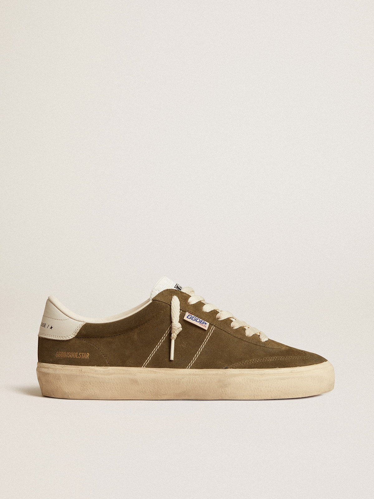 Golden Goose Soul Star  Uomo in Suede Verde con Talloncino e Linguetta in Pelle Bianca