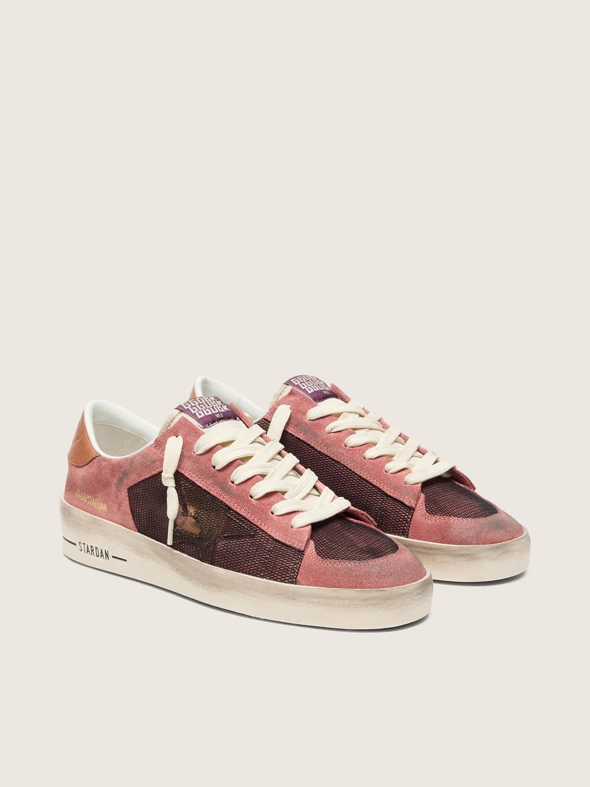 Golden Goose Stardan Uomo in Suede Rosa con Stella Beige