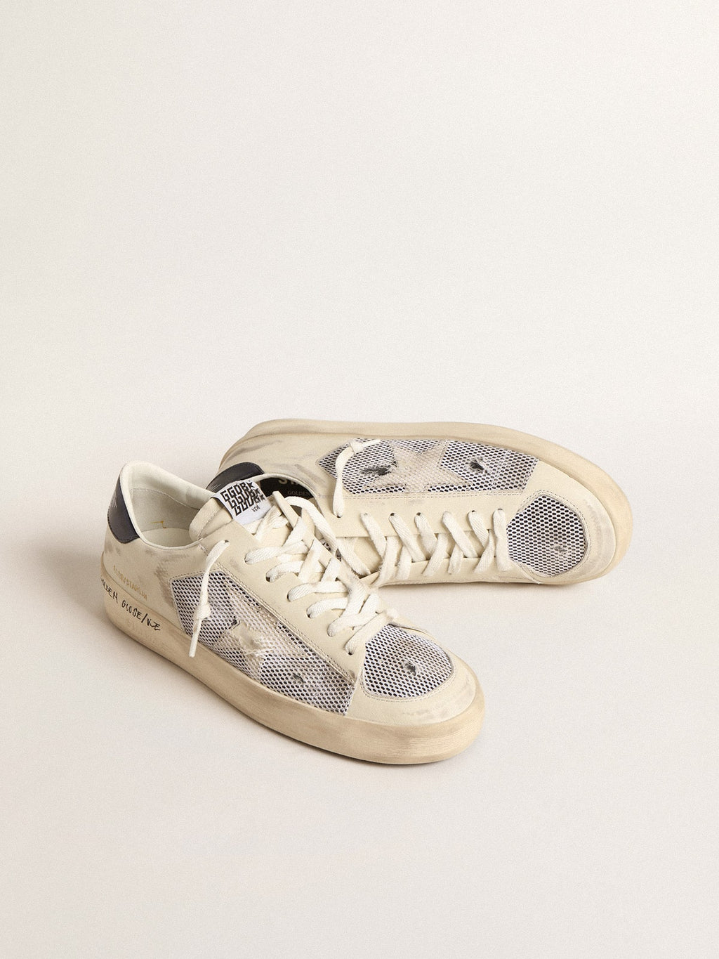 Golden Goose Stardan in Pelle e Rete Bianche con Stella in Pelle Bianca