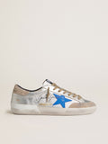 Golden Goose Super-Star Uomo Ltd in Suede Laminato Argento con Stella in Pelle e Talloncino in Suede