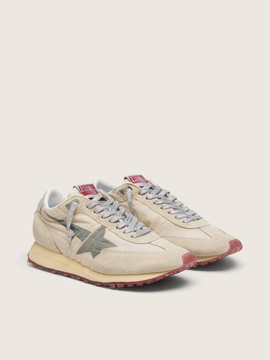 Golden Goose Marathon Uomo con Tomaia in Nylon Beige e Stella Grigia