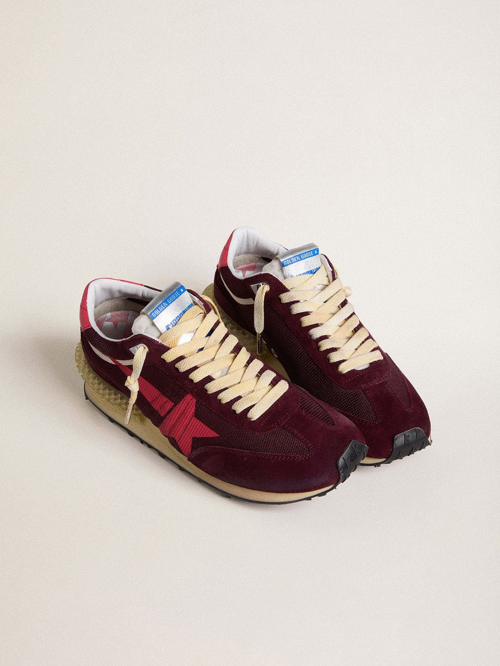 Golden Goose Marathon Uomo in Mesh e Suede Bordeaux con Stella Rosa Stampata