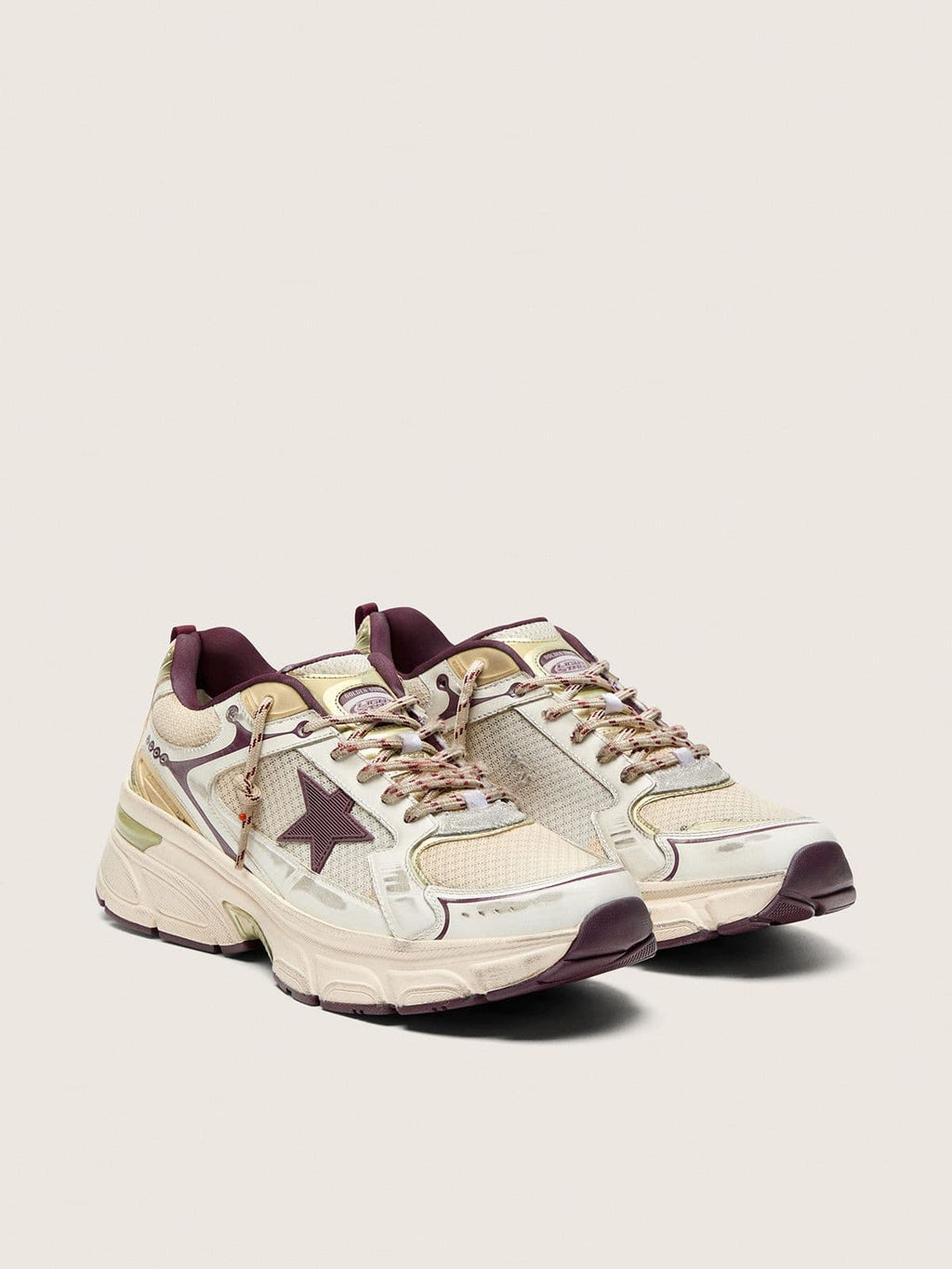 Golden Goose Lightstar Uomo Cny in Mesh e Pelle Bianca con Stella in Tpu Rosso Vino
