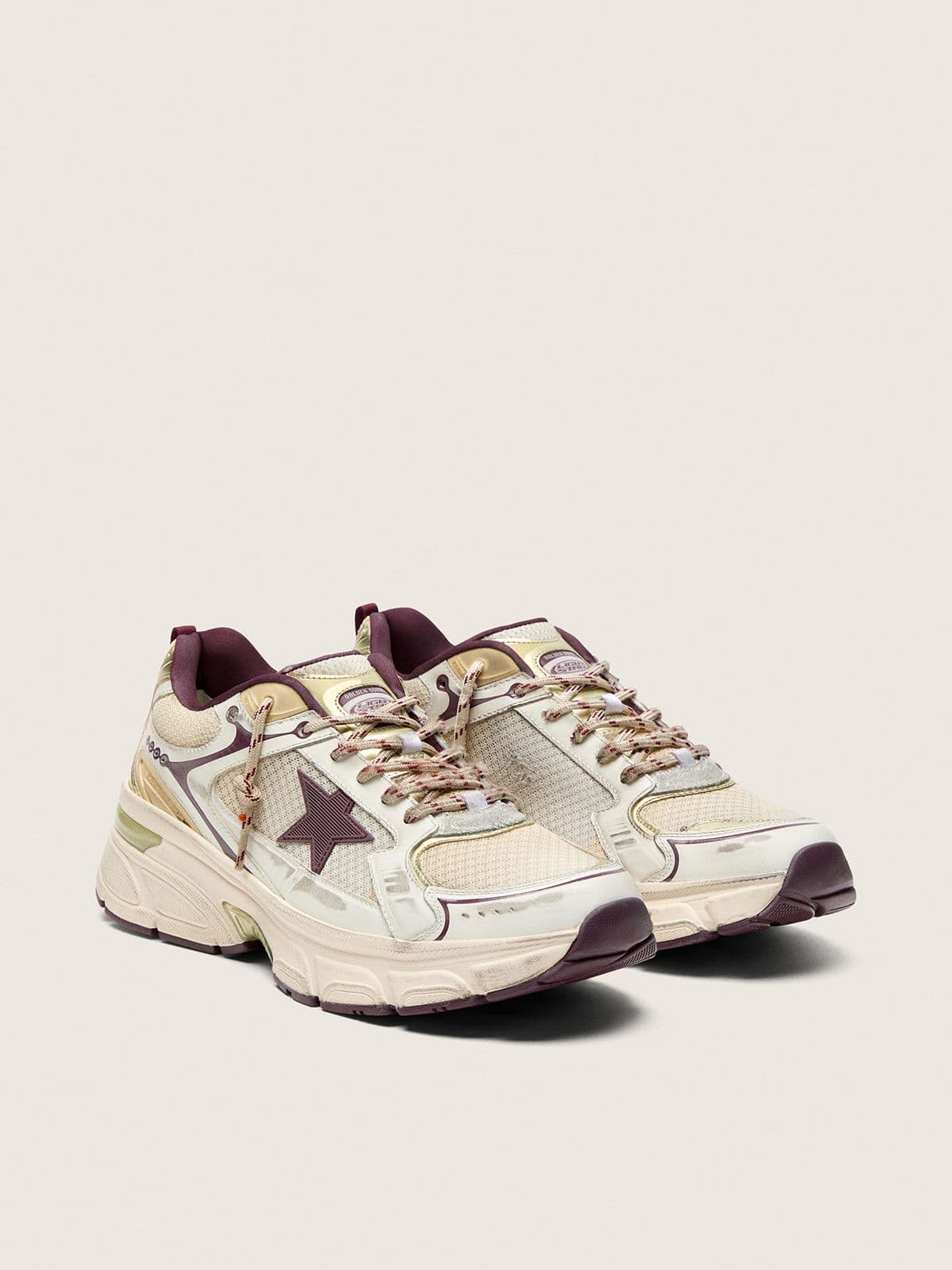 Golden Goose Lightstar Uomo Cny in Mesh e Pelle Bianca con Stella in Tpu Rosso Vino