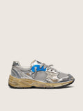 Golden Goose Dad Star Uomo in Pelle Laminata Argento e Rete con Stella in Pelle Bianca e Talloncino Argento