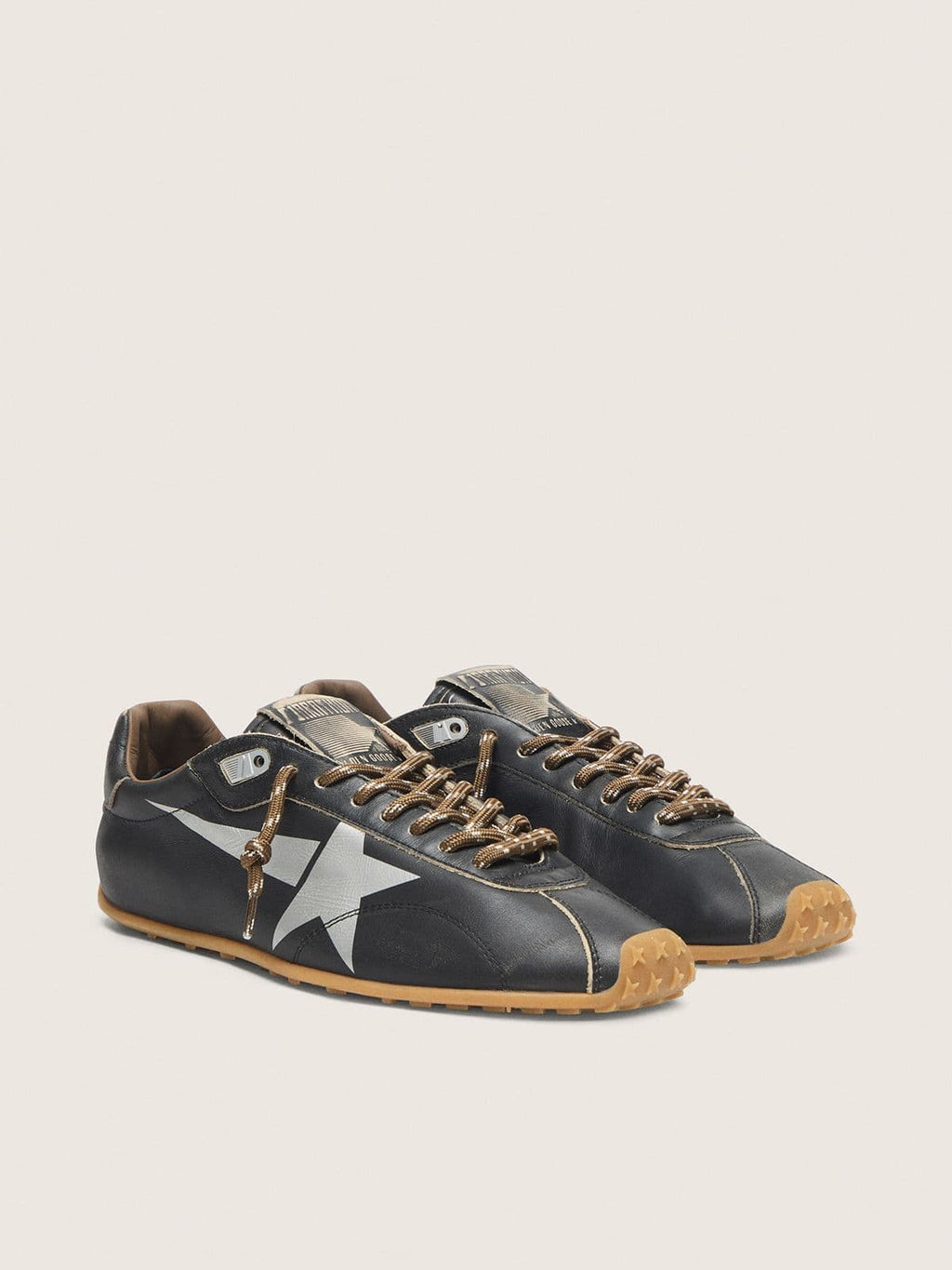 Golden Goose Marathon Speed Uomo con Tomaia in Pelle Nera e Stella Argento
