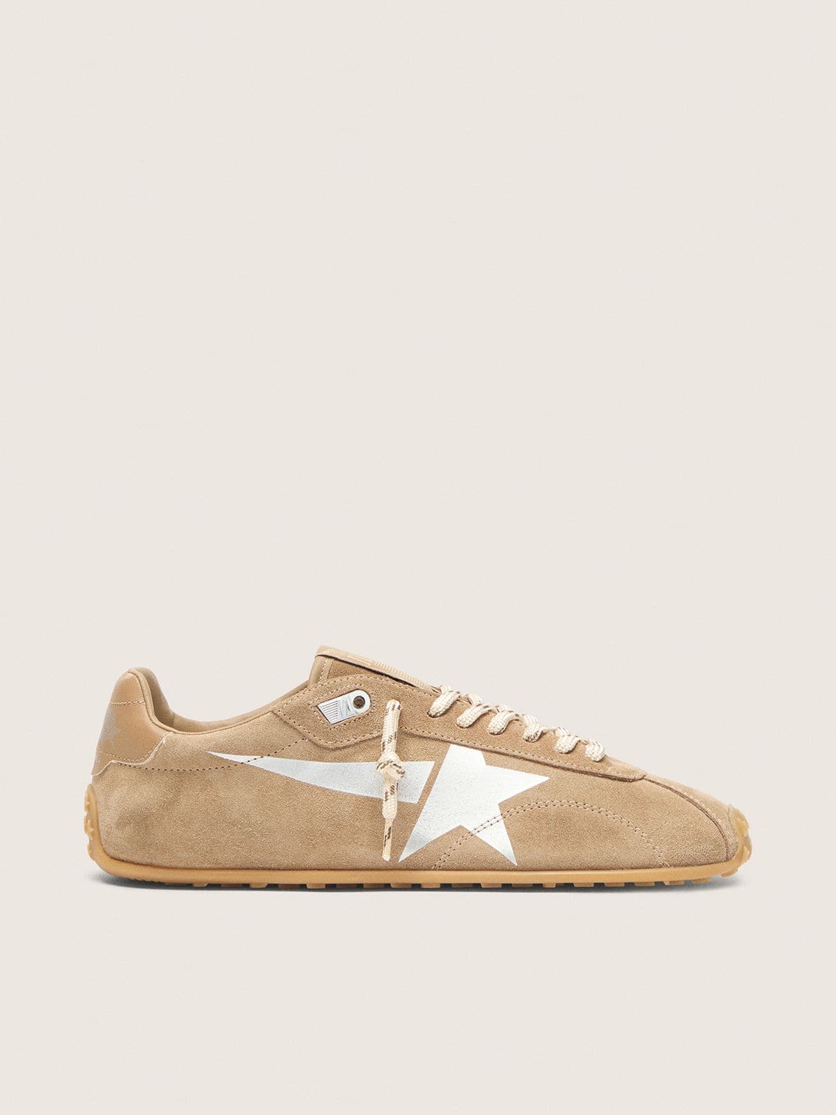 Golden Goose Marathon Speed Uomo con Tomaia in Suede Tabacco e Stella Color Argento