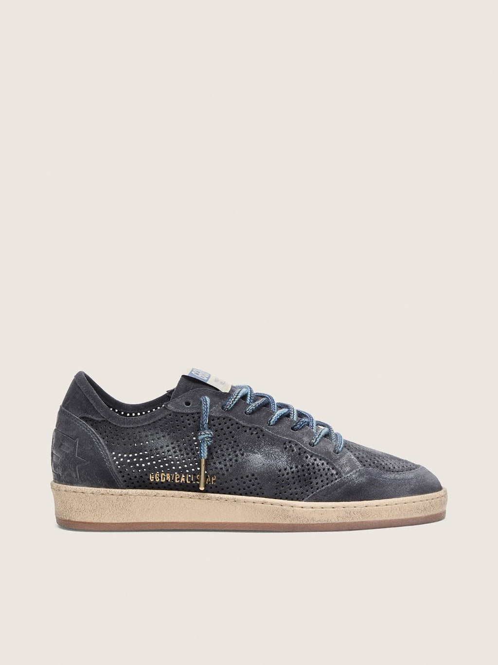Golden Goose Ball Star Uomo in Suede Traforato Blu Scuro e Stella in Suede Blu Scuro