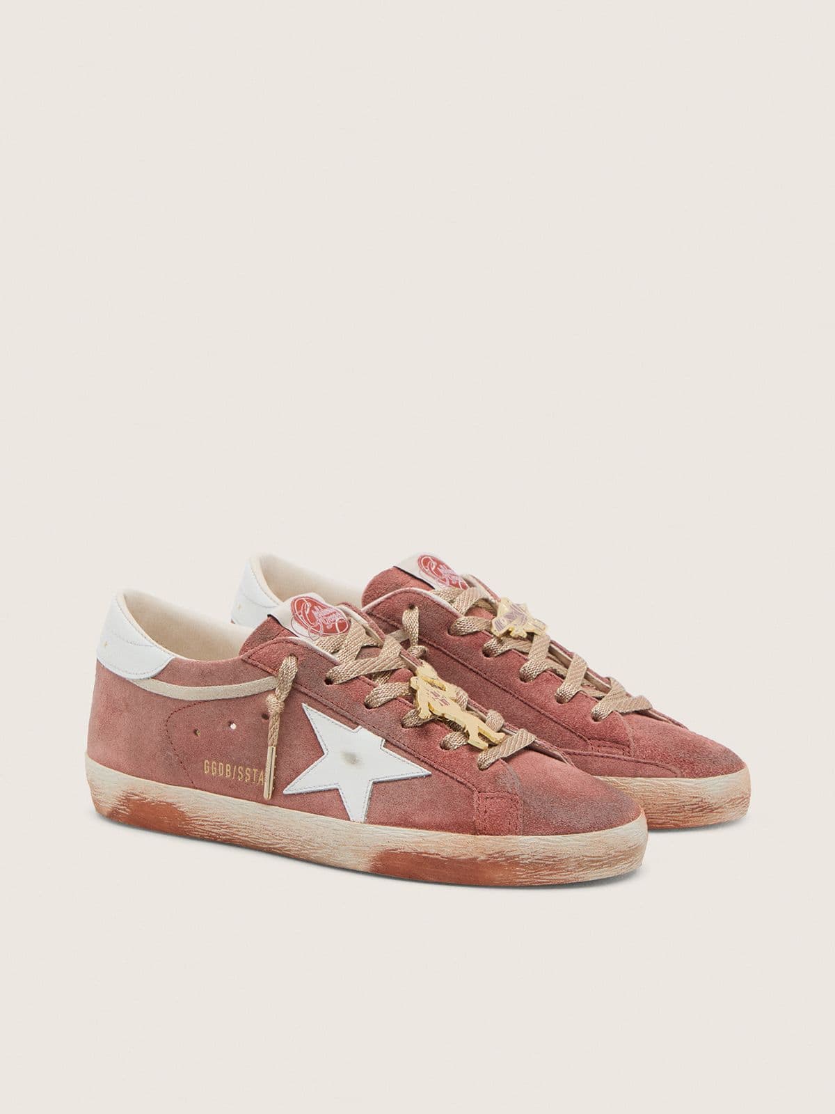 Golden Goose Super-Star Uomo in Suede Color Ruggine e Stella in Pelle Laminata Platino
