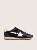 Golden Goose Marathon Uomo in Suede Blu Scuro con Stella e Talloncino in Pelle Bianchi