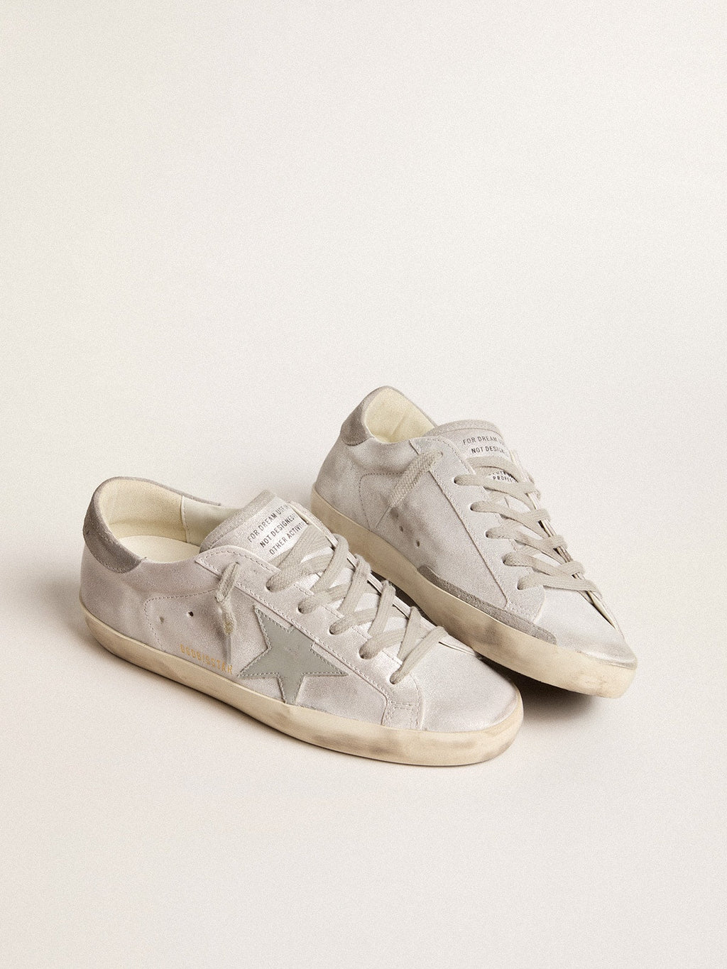 Golden Goose Super-Star in Pelle Effetto Glitter Grigio Bianco con Stella in Pelle