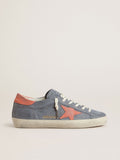 Golden Goose Super-Star Donna in Nabuk Azzurro con Stella e Talloncino in Suede Rosa