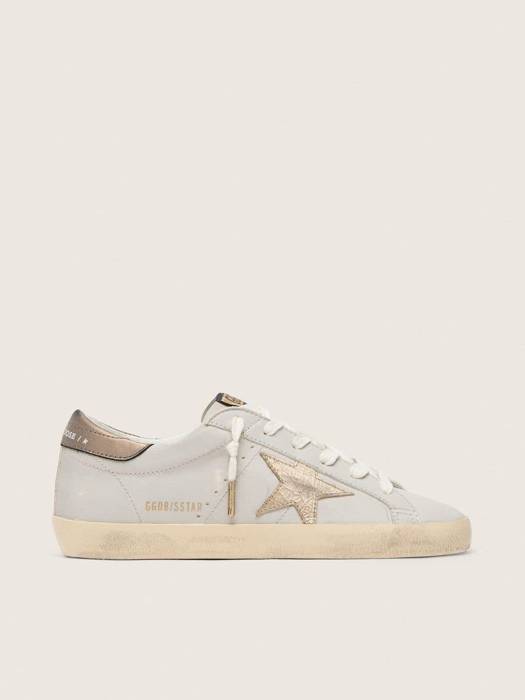 Golden Goose Super-Star con Stella in Pelle Crackl  e Talloncino in Pelle Laminata Metallico