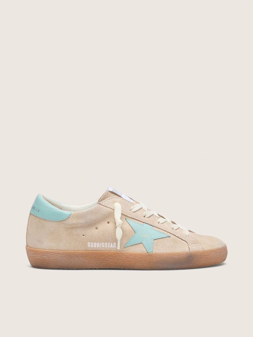 Golden Goose Super-Star Donna in Suede Beige con Stella Verde Acqua