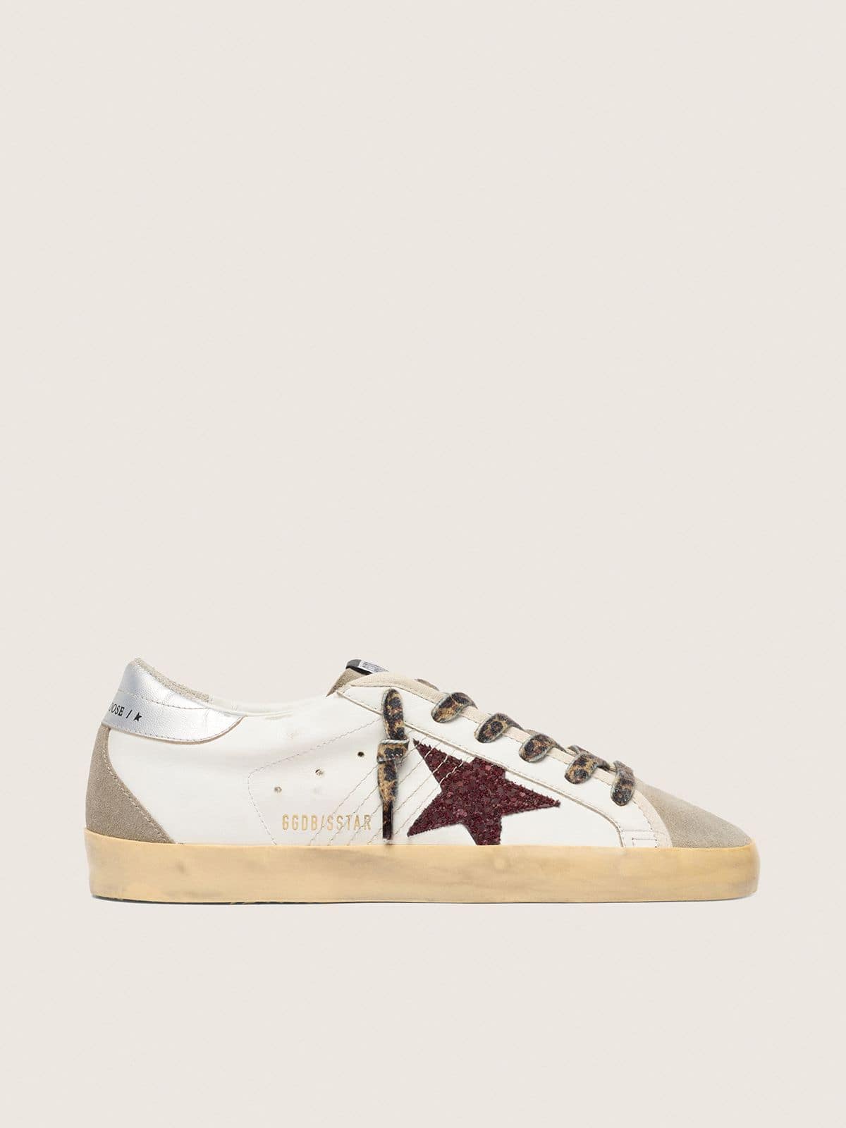 Golden Goose Super-Star con Stella in Glitter Bordeaux e Talloncino Argento