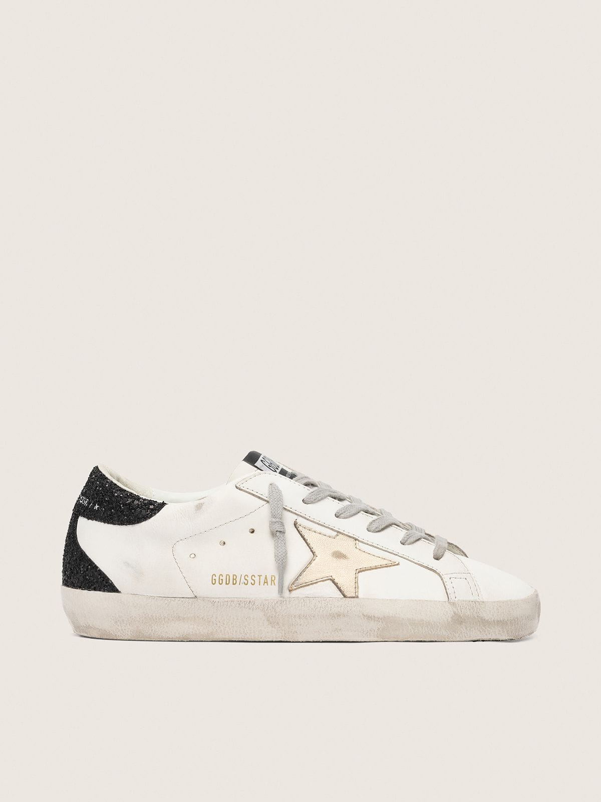 Golden Goose Super-Star Donna con Stella Oro e Talloncino in Glitter Nero