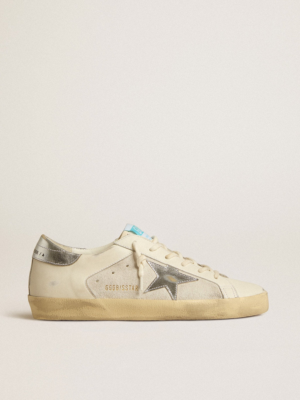 Golden Goose Super-Star in Pelle e Suede Bianchi con Stella in Pelle Argento e Oro