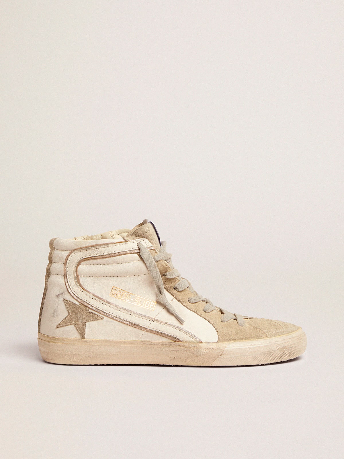 Golden Goose Slide Donna con Stella in Suede Grigio Ghiaccio e Virgola Bianca