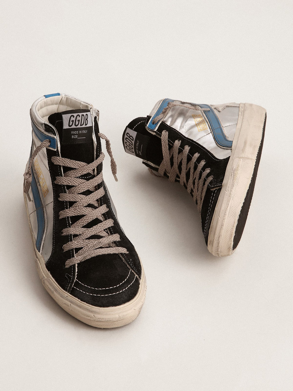 Golden Goose Slide in Pelle Laminata Color Argento con Stella in Pelle Bianca