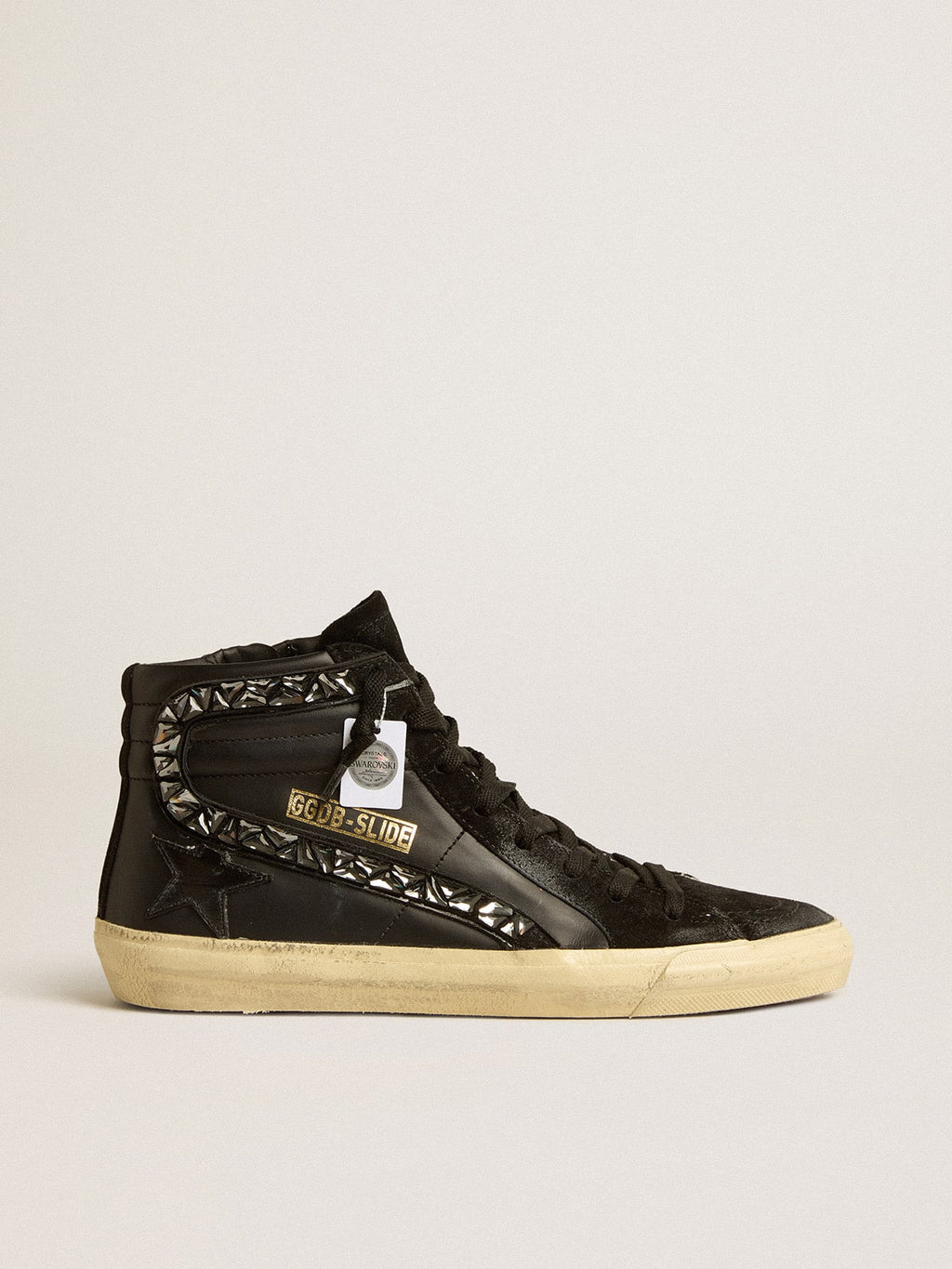 Golden Goose Slide in Pelle con Stella Nera e Virgola in Cristalli Swarovski