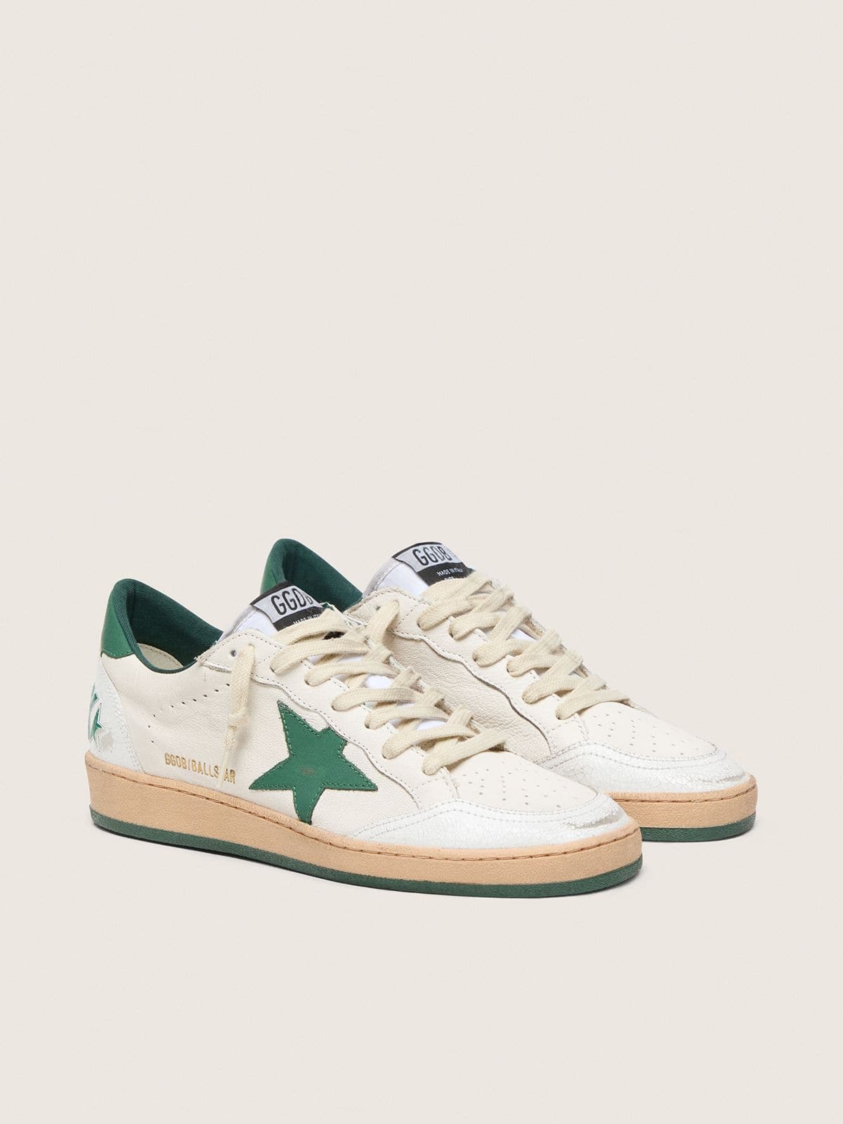 Golden Goose Ball Star Wishes Donna in Nappa Bianca con Stella e Talloncino in Pelle Verde