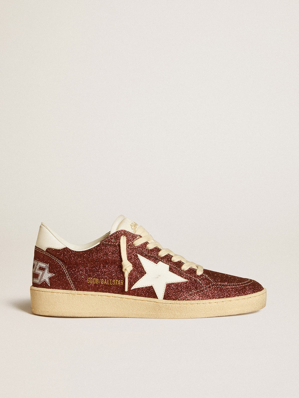 Golden Goose Ball Star in Glitter Bordeaux con Stella e Talloncino in Pelle Bianca