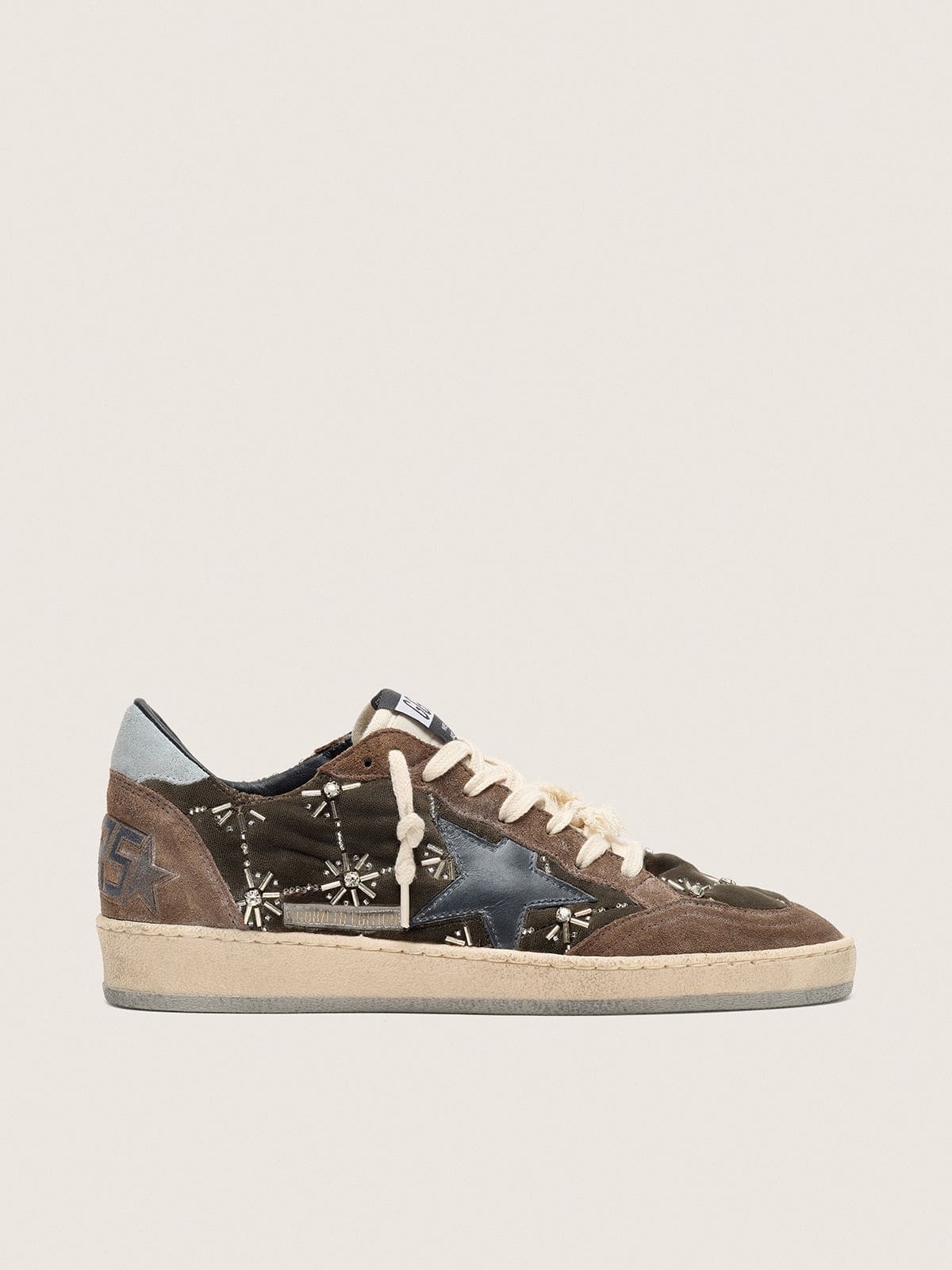 Golden Goose Ball Star Donna Lab in Velluto Matelass  Marrone con Strass e Stella in Pelle Nera