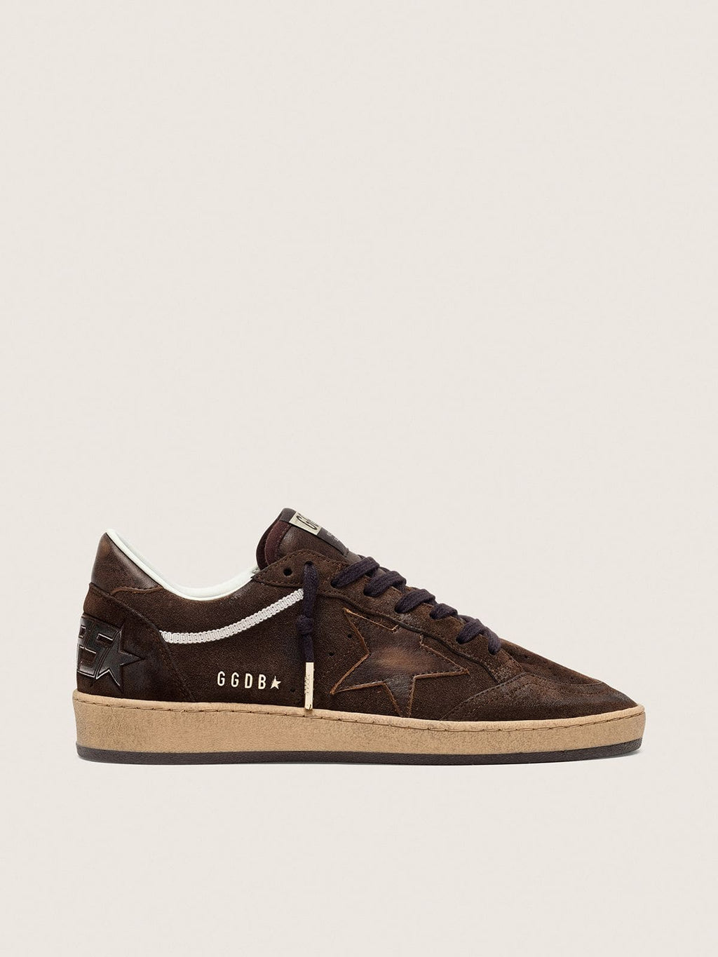 Golden Goose Ball Star Donna in Suede Marrone con Stella e Talloncino in Pelle Marrone